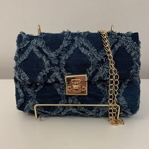 Stylish Blue Denim Crossbody Bag with Gold Chain